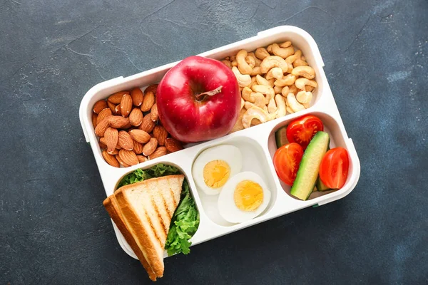 School Lunch Box Tasty Food Table — Stock Photo, Image