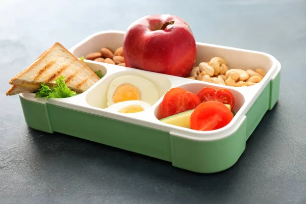 School Lunch Box Tasty Food Table — Stock Photo, Image
