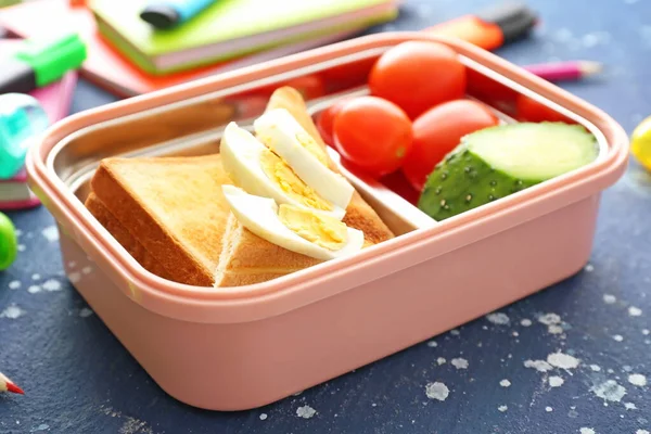 School Lunch Box Tasty Food Table — Stock Photo, Image