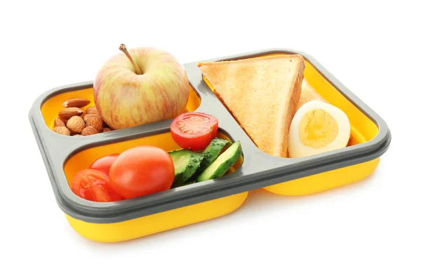 School Lunch Box Tasty Food White Background — Stock Photo, Image