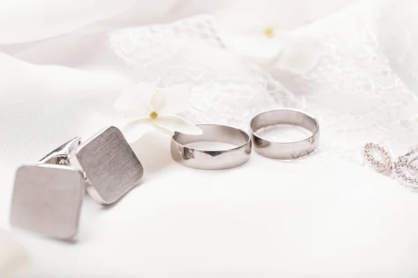 Beautiful Wedding Rings Jewelry White Cloth Stock Image