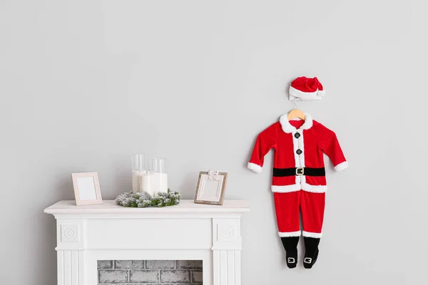 Santa Claus Costume Hanging Wall Fireplace Room — Stock Photo, Image