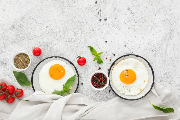 Plates Fried Eggs White Background — Stock Photo, Image