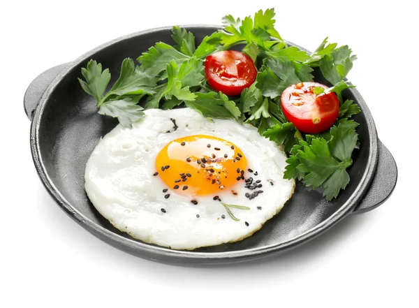 Frying Pan Cooked Egg White Background — Stock Photo, Image