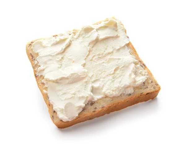 Fresh Bread Tasty Cream Cheese White Background — Stock Photo, Image