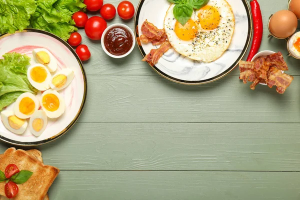 Different Tasty Dishes Eggs Table — Stock Photo, Image