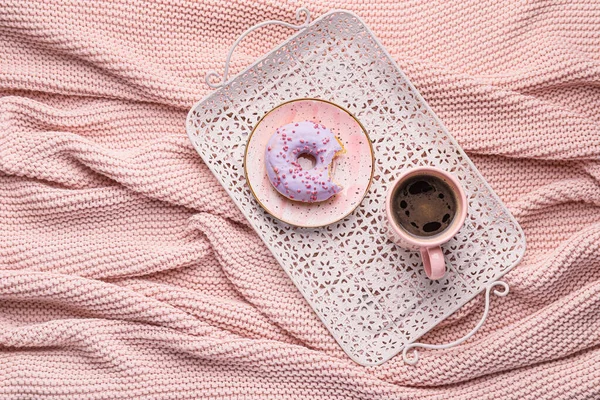 Tray Tasty Donut Cup Coffee Bed — Stock Photo, Image