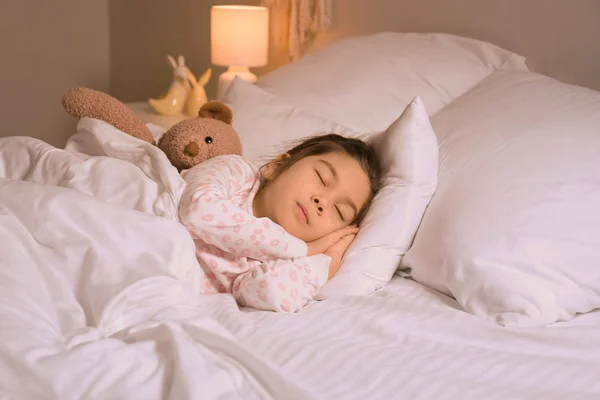 Cute Little Asian Girl Sleeping Bed Night — Stock Photo, Image