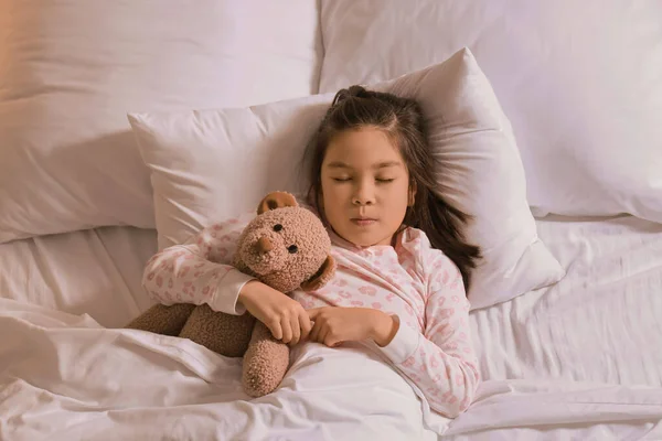 Cute Little Asian Girl Sleeping Bed Night — Stock Photo, Image