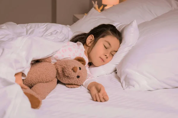 Cute Little Asian Girl Sleeping Bed Night — Stock Photo, Image