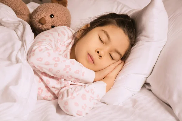 Cute Little Asian Girl Sleeping Bed Night — Stock Photo, Image