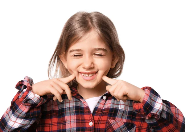 Szczęśliwa Dziewczynka Zdrowymi Zębami Białym Tle — Zdjęcie stockowe