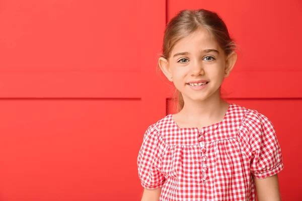 Happy Little Girl Healthy Teeth Color Background — Stock Photo, Image