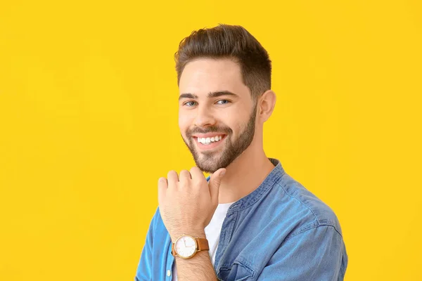 Handsome Young Man Color Background — Stock Photo, Image