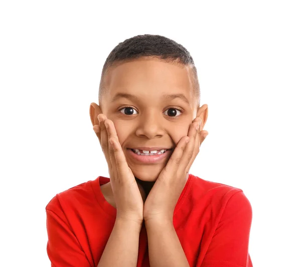 Щасливий Афро Американський Хлопчик Білому Фоні — стокове фото