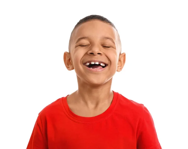 白人背景的快乐非洲裔美国男孩 — 图库照片