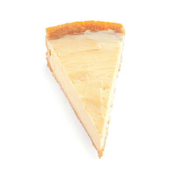 Φέτα Γλυκό Νόστιμο Cheesecake Λευκό Φόντο — Φωτογραφία Αρχείου