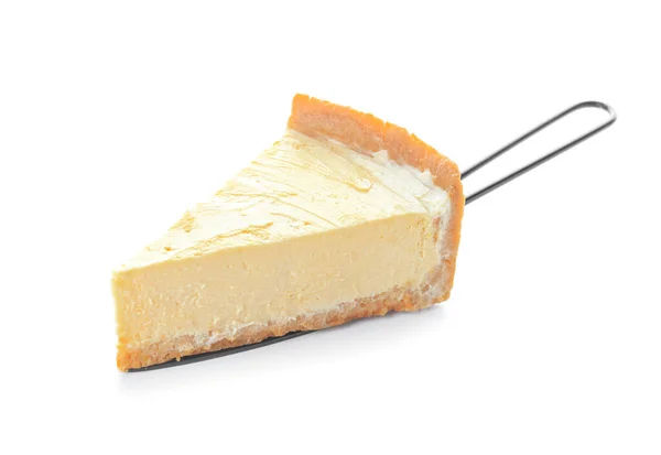 Beyaz Arka Planda Tatlı Bir Cheesecake Dilimi — Stok fotoğraf