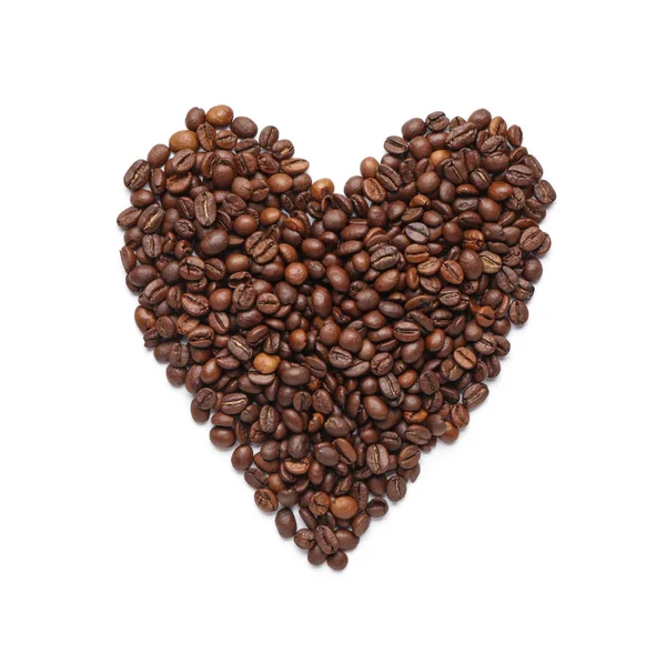Hart Gemaakt Van Koffiebonen Witte Achtergrond — Stockfoto