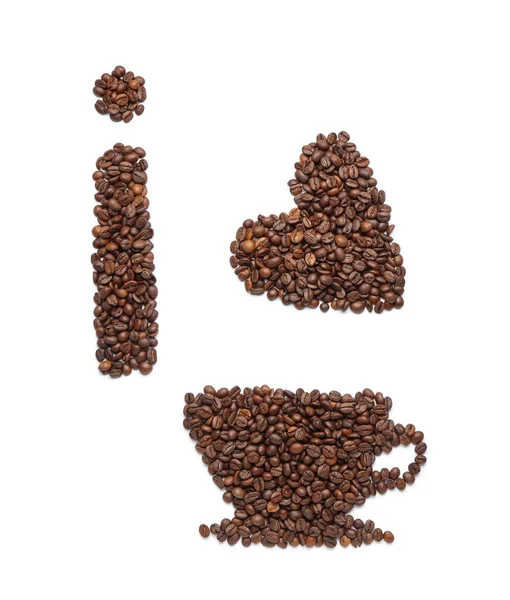 Samenstelling Gemaakt Van Koffiebonen Witte Achtergrond — Stockfoto