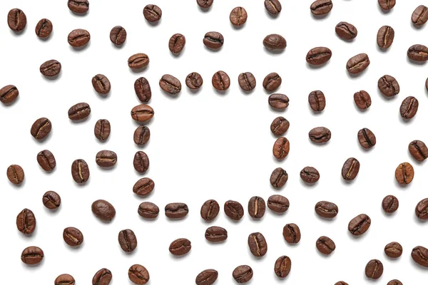 Rahmen Aus Kaffeebohnen Auf Weißem Hintergrund — Stockfoto