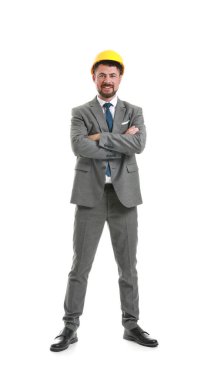 Beyaz arka planda erkek mühendis