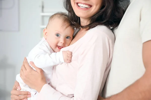 Cute Baby Parents Home — Stock Photo, Image