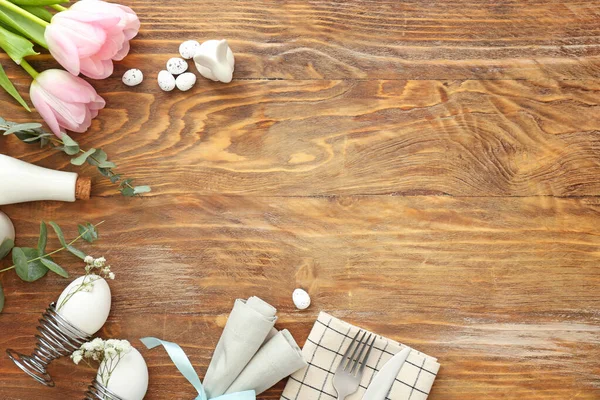 Hermosa Mesa Pascua Sobre Fondo Madera — Foto de Stock