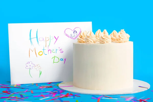 Tasty Cake Greeting Card Mother Color Background — Stock Photo, Image