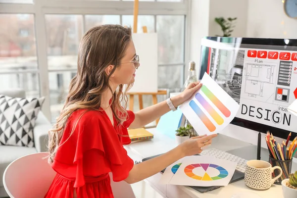 Female Interior Designer Working Office — Stock Photo, Image