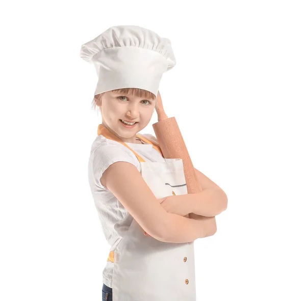 Schattige Kleine Chef Witte Achtergrond — Stockfoto