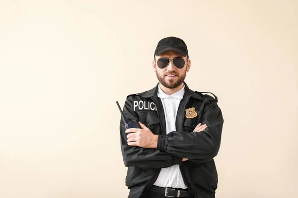 Male Police Officer Color Background — Stock Photo, Image