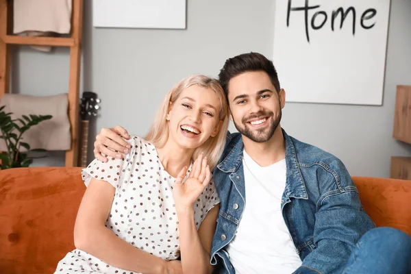 Young Couple Video Chatting Home — Stock Photo, Image