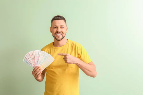 Man Color Palettes Green Background — Stock Photo, Image