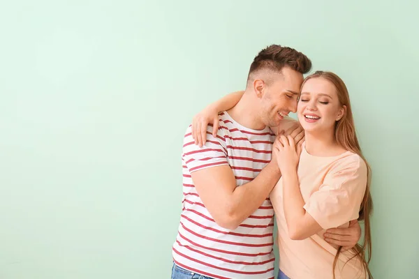 Happy Young Couple Color Background — Stock Photo, Image