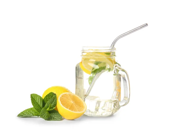 Mason Jar Cold Cocktail White Background — Stock Photo, Image