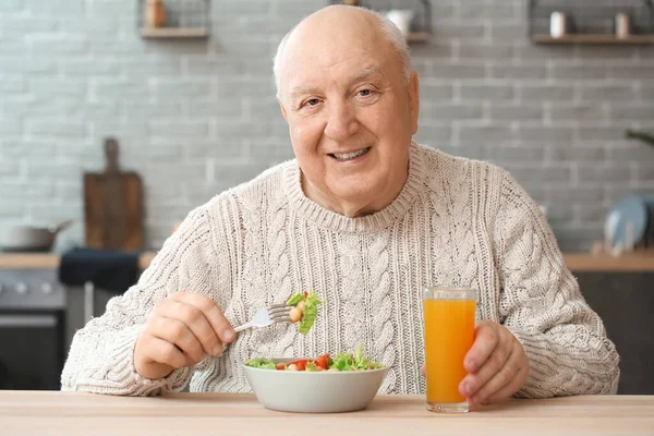 Portrait Elderly Man Having Lunch Home — Stock Photo, Image
