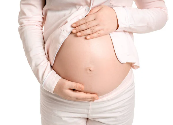Beautiful Pregnant Woman White Background Closeup — Stock Photo, Image