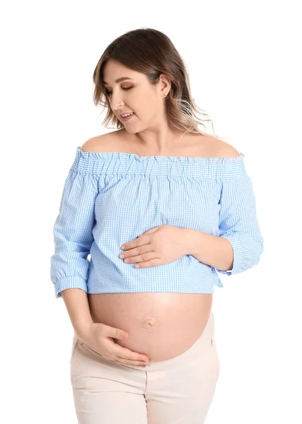 Belle Femme Enceinte Sur Fond Blanc — Photo