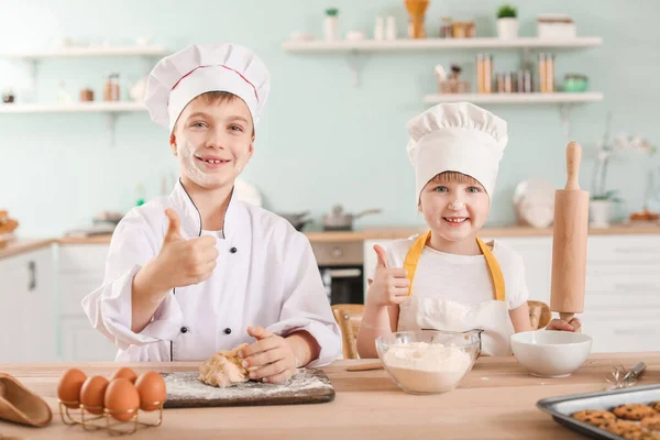 Cute Little Chefs Cooking Kitchen — Stock Photo, Image