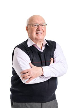 Beyaz arka planda yaşlı bir adamın portresi