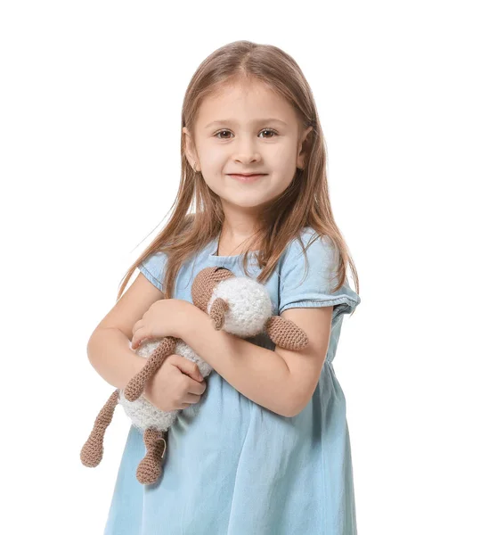 Χαριτωμένο Κοριτσάκι Παιχνίδι Λευκό Φόντο — Φωτογραφία Αρχείου