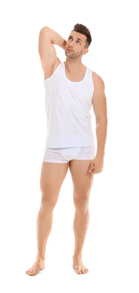 Handsome Man Underwear White Background — 스톡 사진