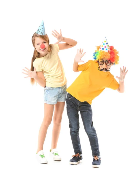 Niños Pequeños Disfrazados Gracioso Sobre Fondo Blanco Celebración Del Día — Foto de Stock