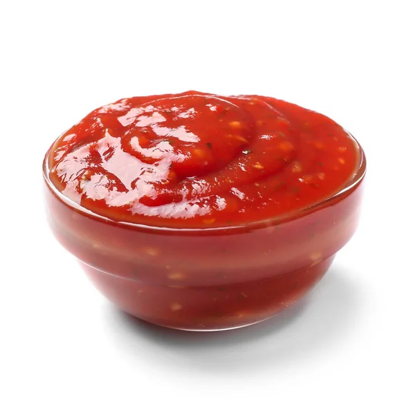 Bowl Tomato Sauce White Background — 스톡 사진