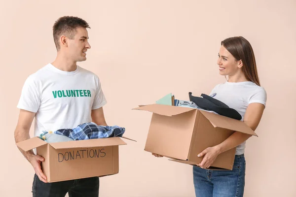Volunteers Donations Poor People Color Background — Stock Photo, Image