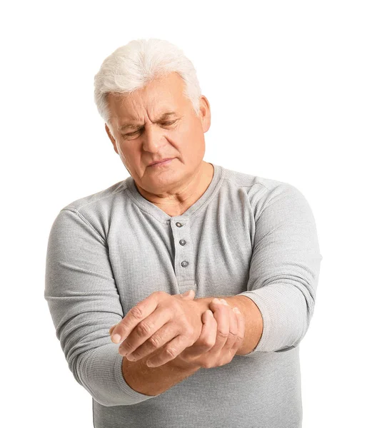 Älterer Mann Mit Parkinson Syndrom Auf Weißem Hintergrund — Stockfoto