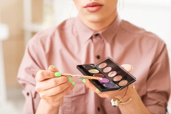 Transgender Woman Applying Makeup Home — Stock Photo, Image