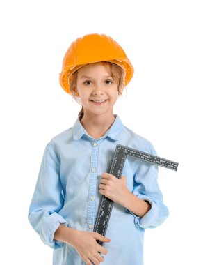 Beyaz arka planda sevimli küçük mimar