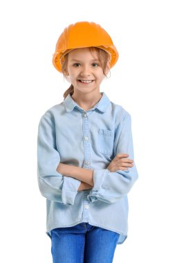 Beyaz arka planda sevimli küçük mimar